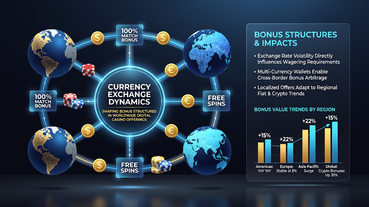 Charts displaying exchange rate trends alongside casino bonus adjustment timelines