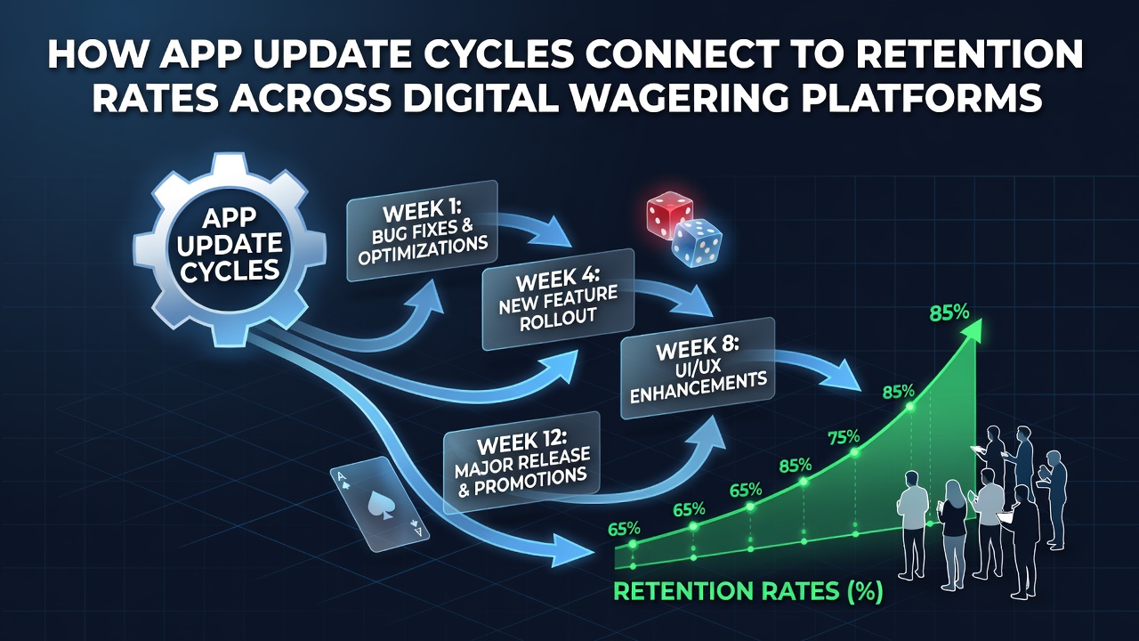 Mobile app interface showing update notifications on a digital wagering platform dashboard