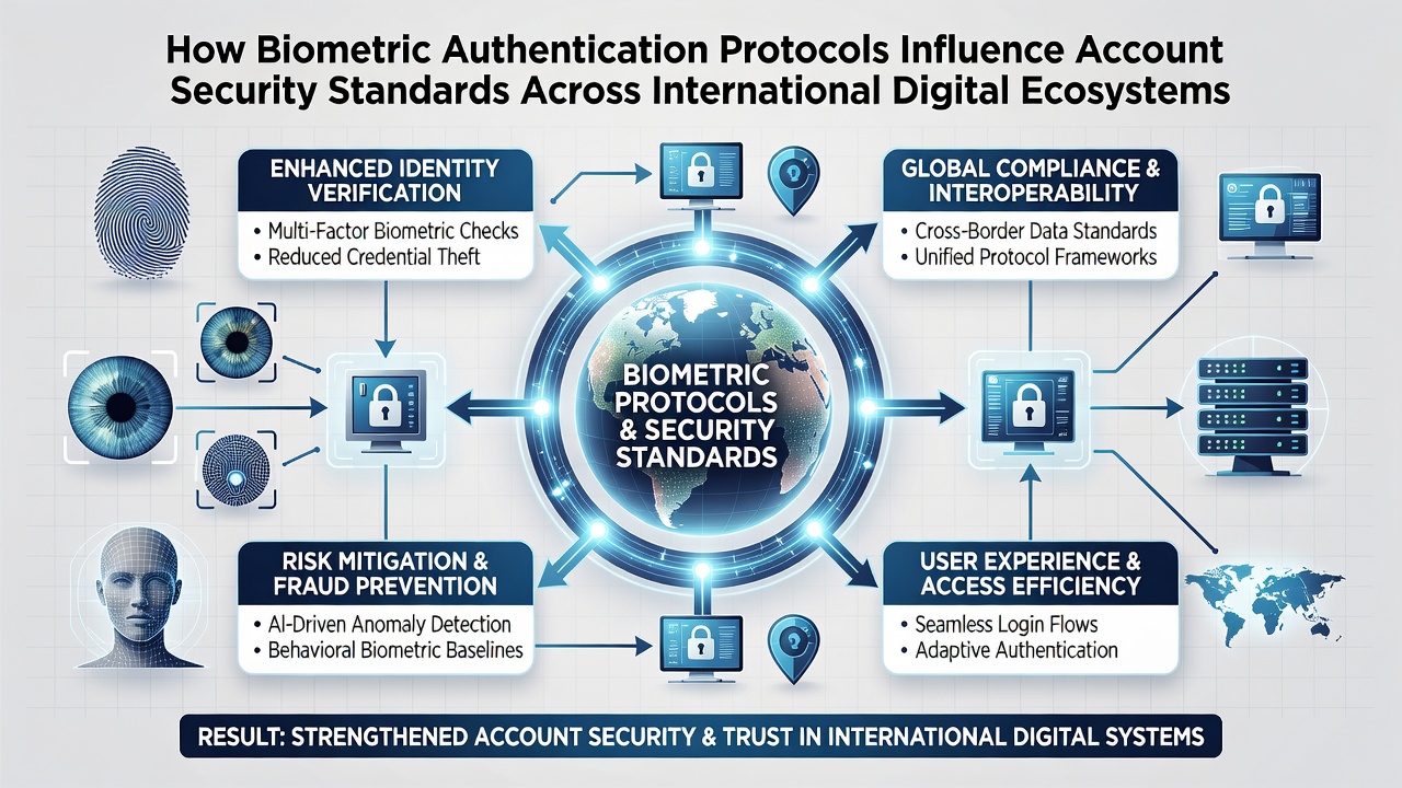 International gaming servers processing biometric data for secure account access