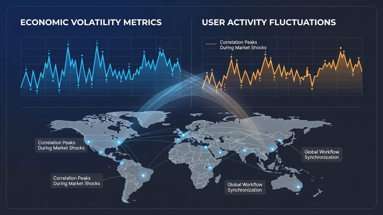 Global map highlighting regions with synchronized economic and wagering activity data points