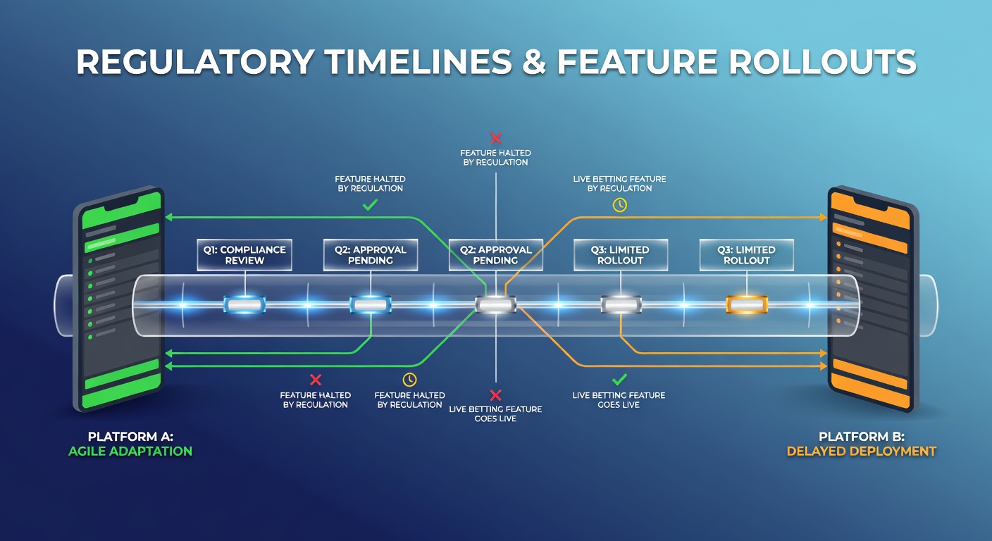 Mobile betting app interfaces showing feature rollout timelines on competing platforms