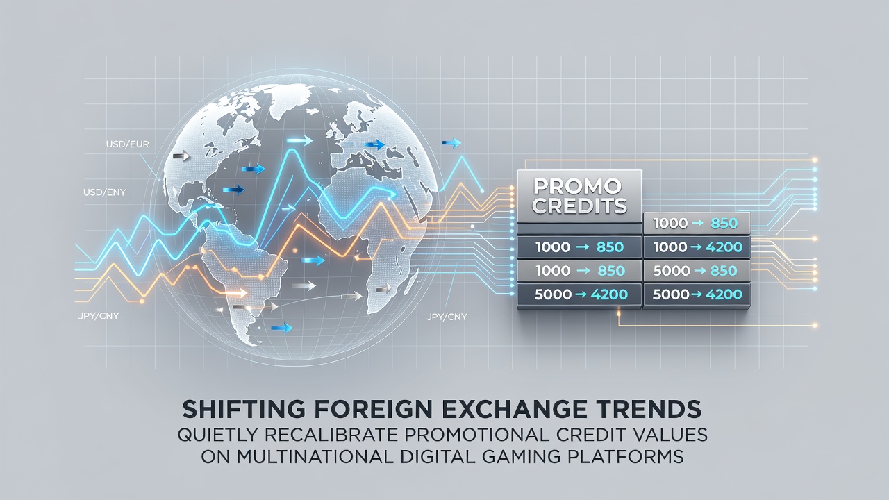 Currency exchange rate fluctuations impacting digital gaming platform promotional credits across global markets