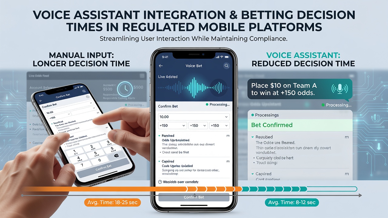 Mobile device showing voice command confirmation during a live sports betting session