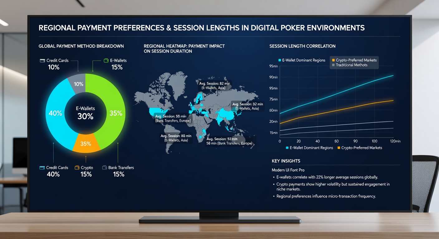 Analytics dashboard showing session length comparisons across different regional payment methods in online poker